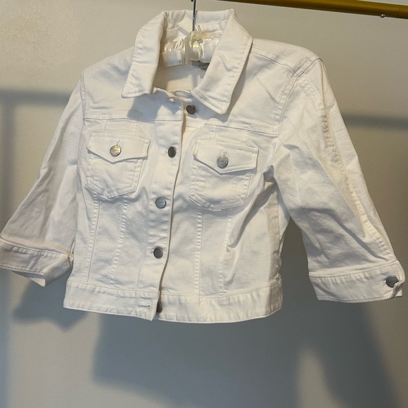 Women’s White Cropped Denim Jacket - LOFT - Picture 1 of 5